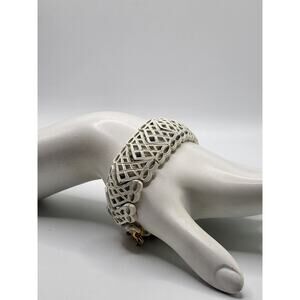 Vintage Monet White Enamel Link Bracelet Signed